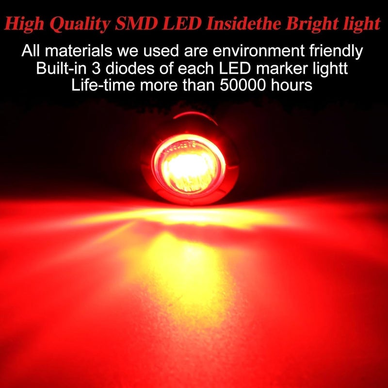 ALFU 3/4" Inch 20 Pcs Red Round LED Trailer Side Marker Clearance Lights Front Rear Top Marker Indicators Tail Light Waterproof for Truck Car Bus Van Pickup RV - Image 2